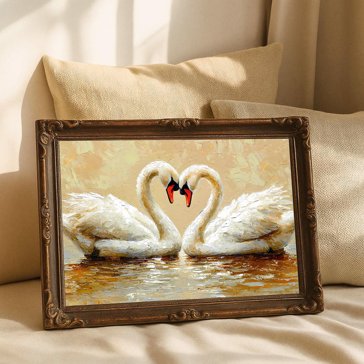 elegant love birds in oil portrait swan couple artwork