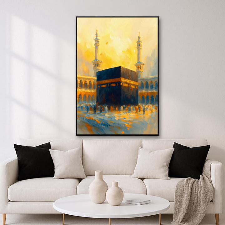 Full canvas print of Kaaba-inspired Islamic art with Mecca motif