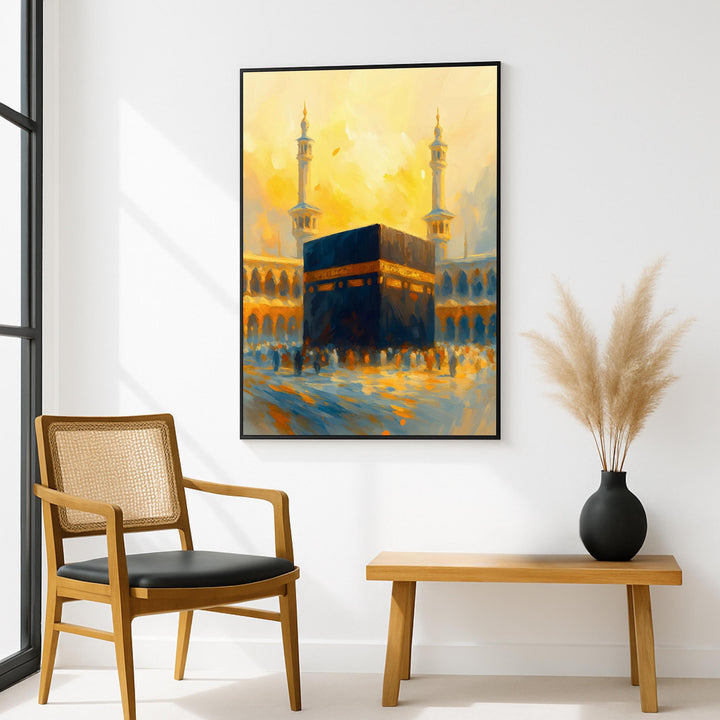 Modern wall art featuring Kaaba, suitable for living room decor