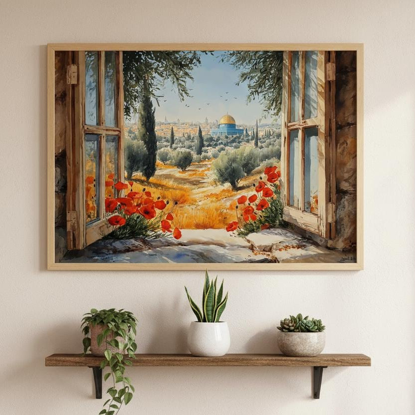 Window to Al-Quds abstract Islamic wall art featuring Dome of the Rock