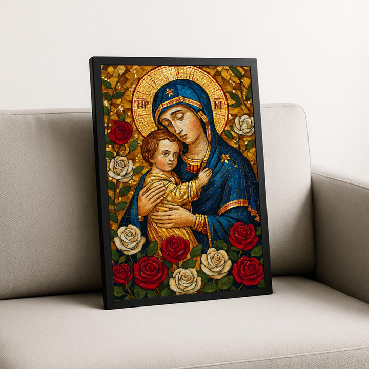 Framed Virgin Mary mosaic icon wall art