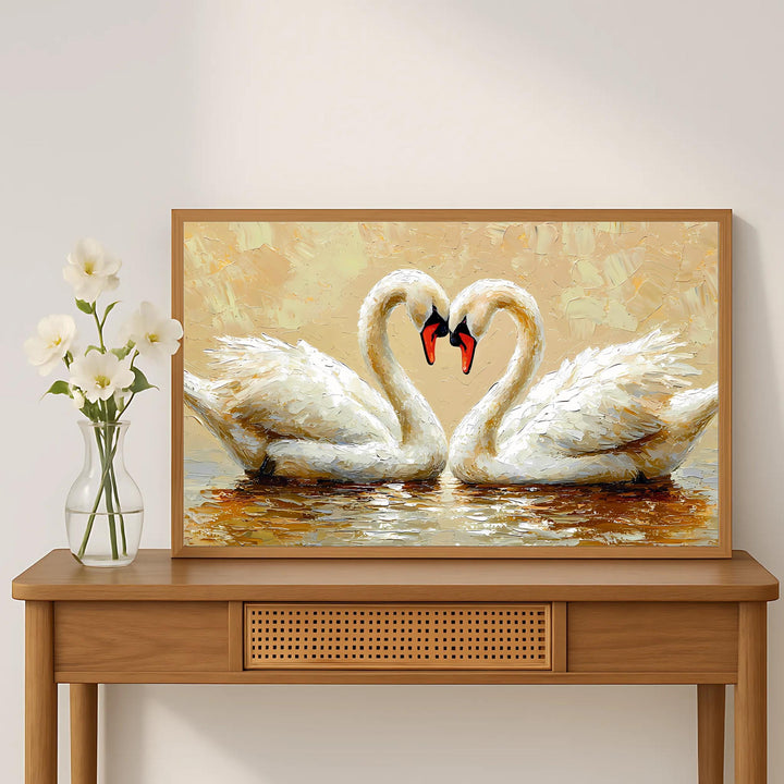 vintage-inspired swan couple on canvas framed wall art