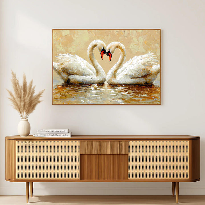 swan pair artwork on canvas vintage love birds scene