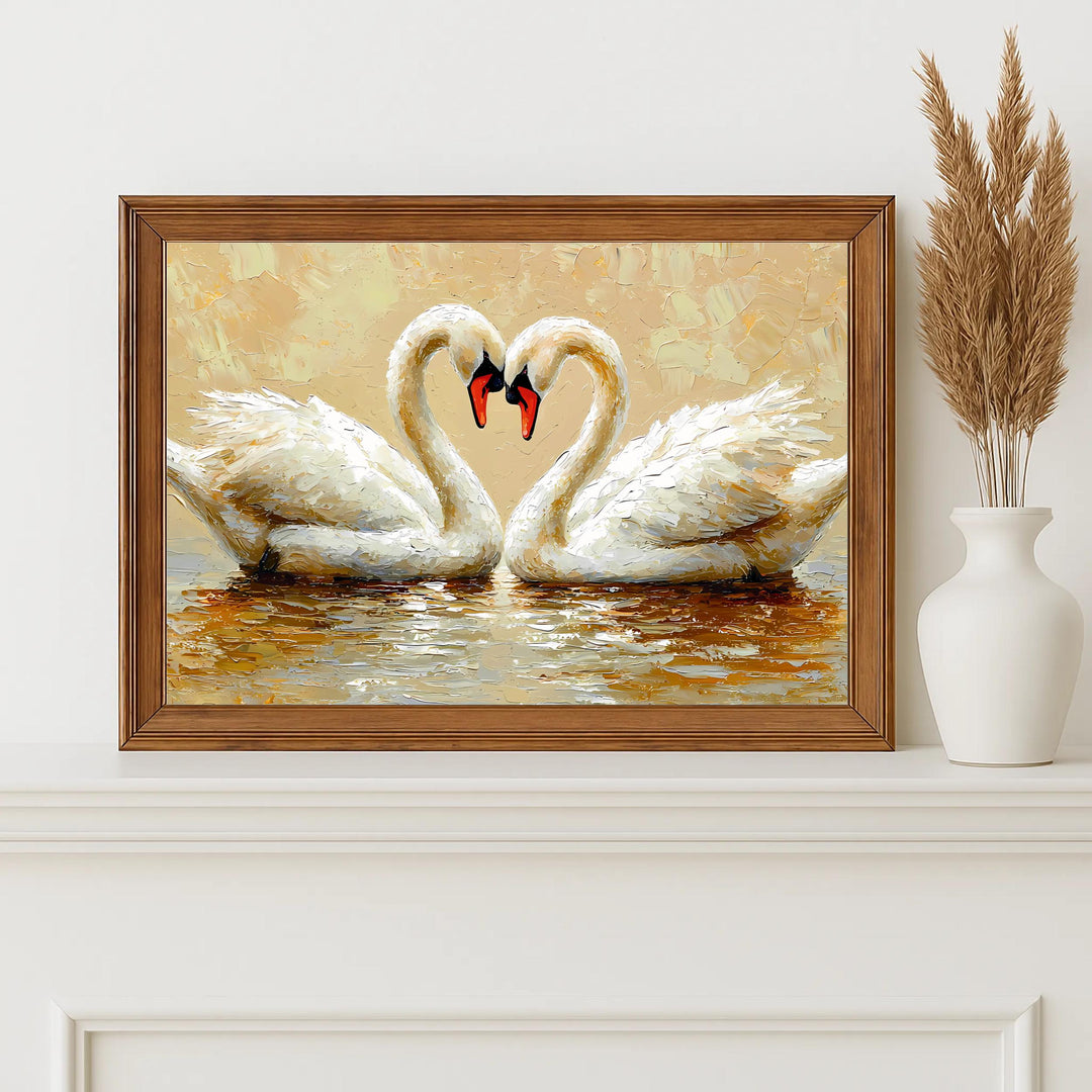romantic swans artwork oil painting style ready to hang