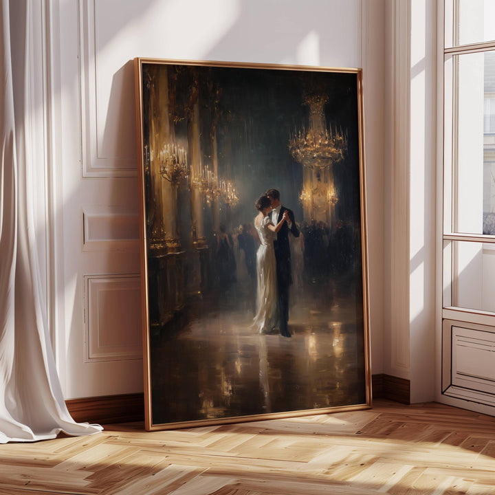 Dark academia mood in Victorian lovers wall art on premium canvas