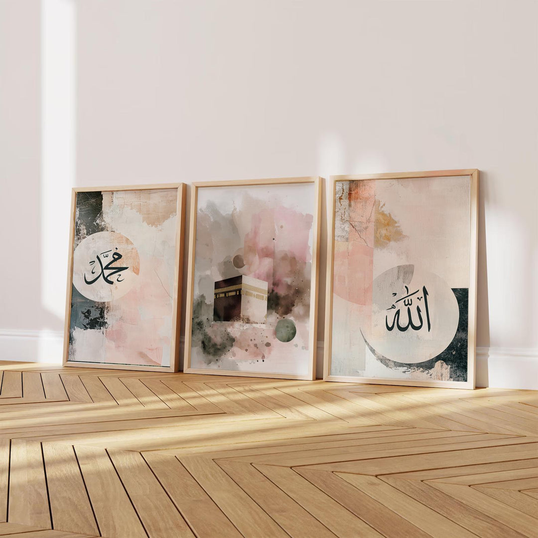 panel 4 of islamic abstract watercolor wall art set showing cool gray and blue washes