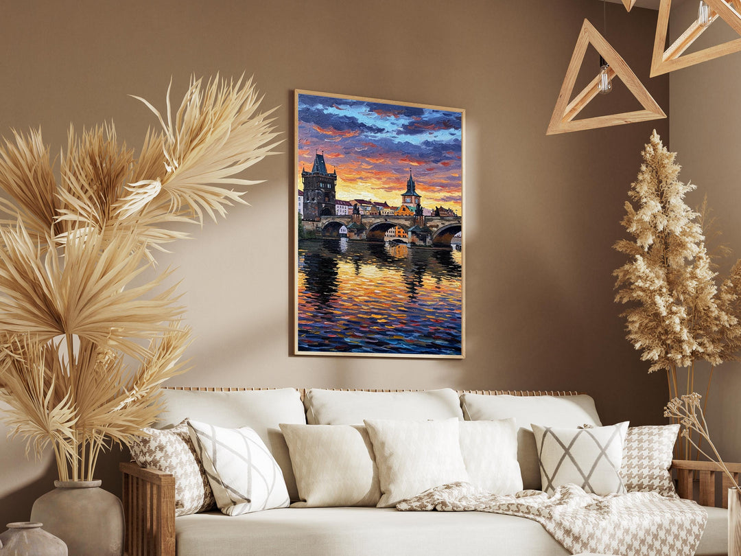 Living room decor: Prague sunset wall art on canvas