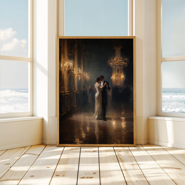 Close-up of ornate ballroom details in vintage couple art