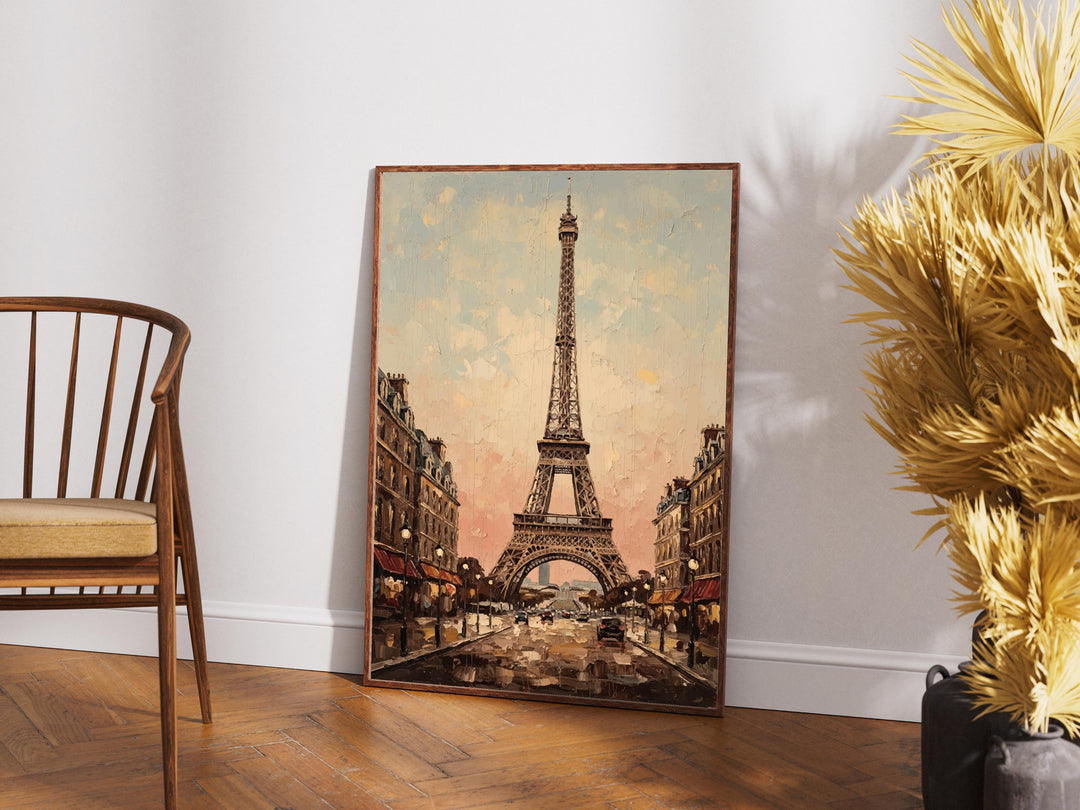 vintage matte Eiffel Tower canvas reproduction with warm Paris tones