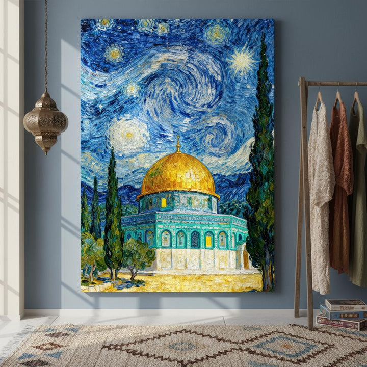 Jerusalem skyline with Dome of the Rock featured in warm tones