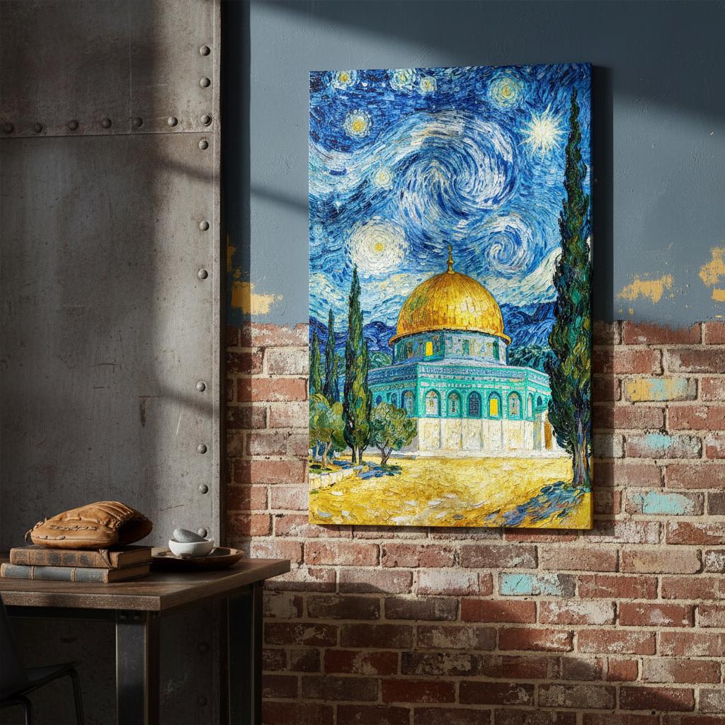 Night view of Dome of the Rock with warm architectural detail