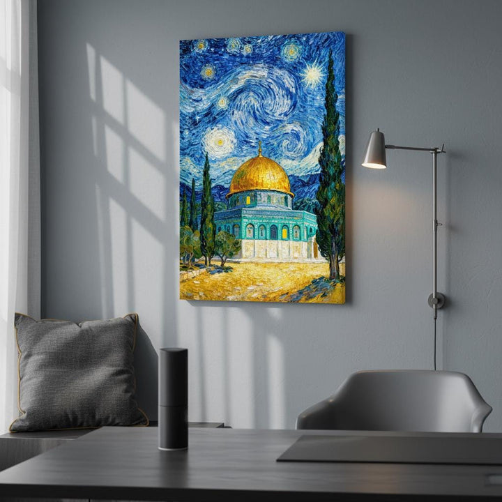 Dome of the Rock silhouette and surrounding cityscape at night