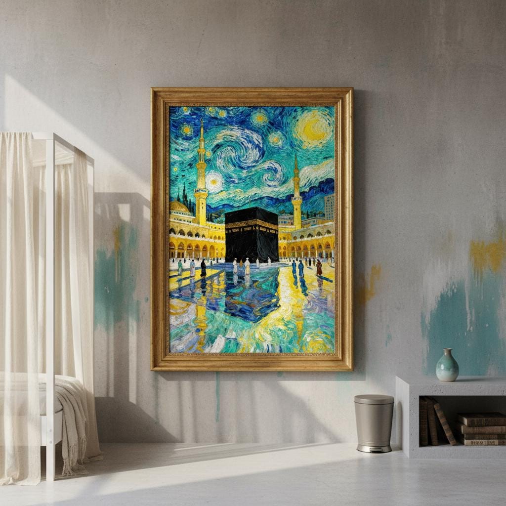 Holy Kaaba Starry Night canvas print with celestial sky above the Kaaba