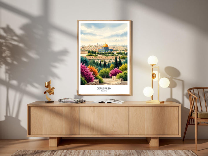 modern abstract wall art with jerusalem architecture motif