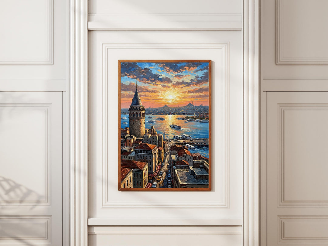 Istanbul cityscape wall art featuring Galata Tower on canvas