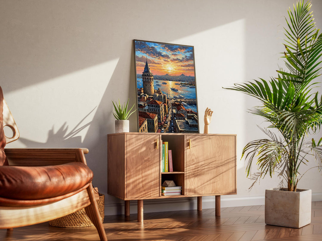 Wide view of Turkish travel-inspired wall art with Galata Tower
