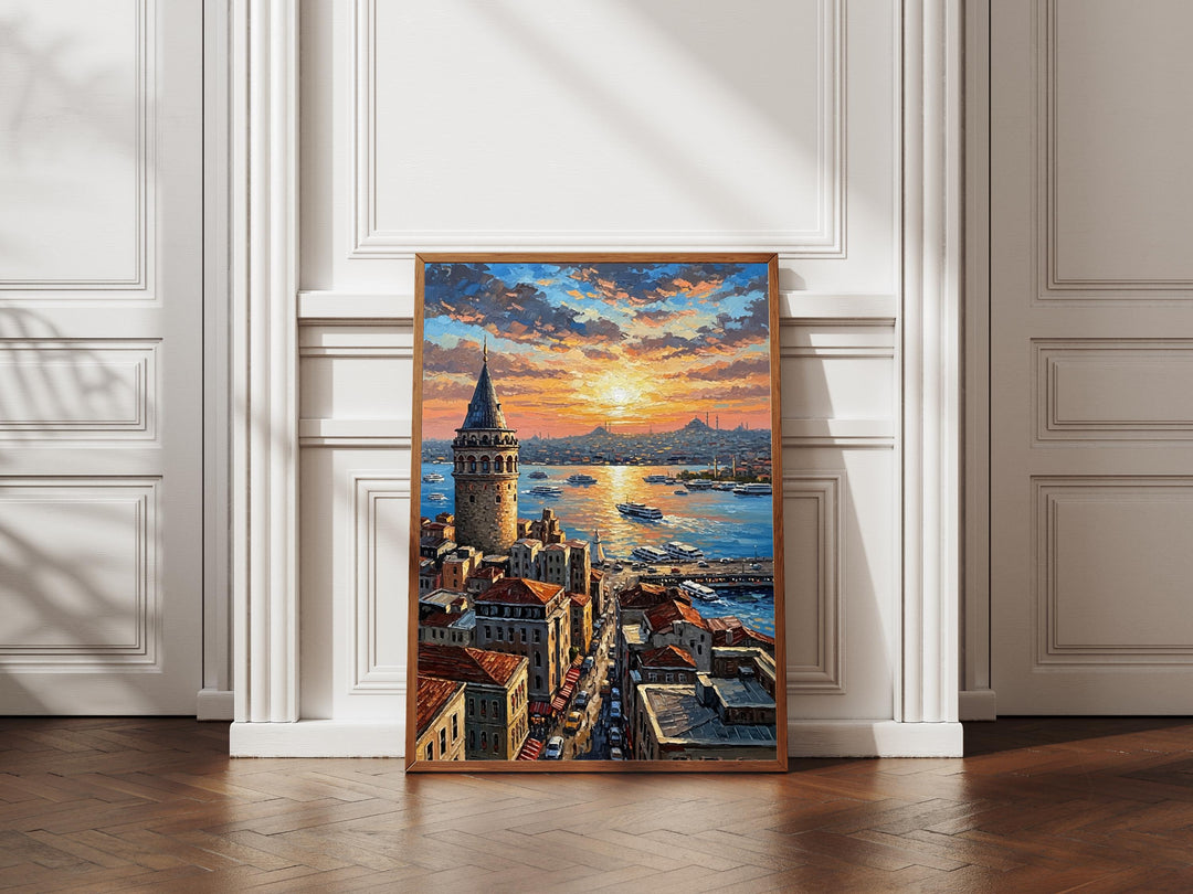 Close-up of textured brush strokes on Galata Tower wall art