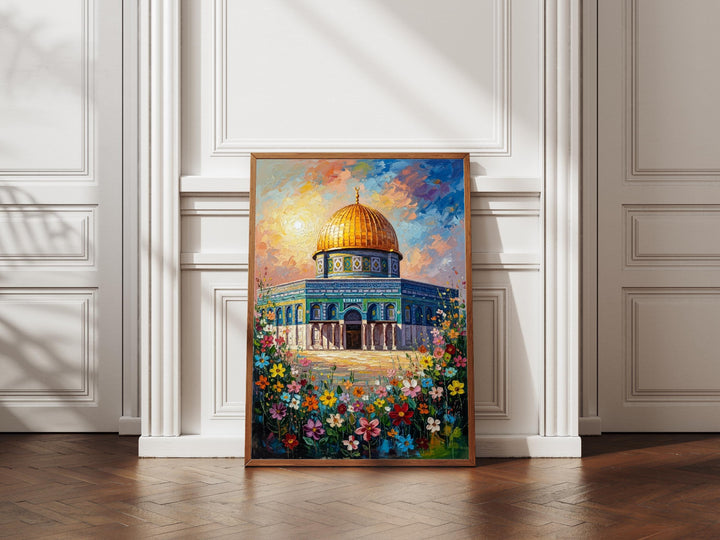 Dome of the Rock architectural detail in warm oil brush strokes