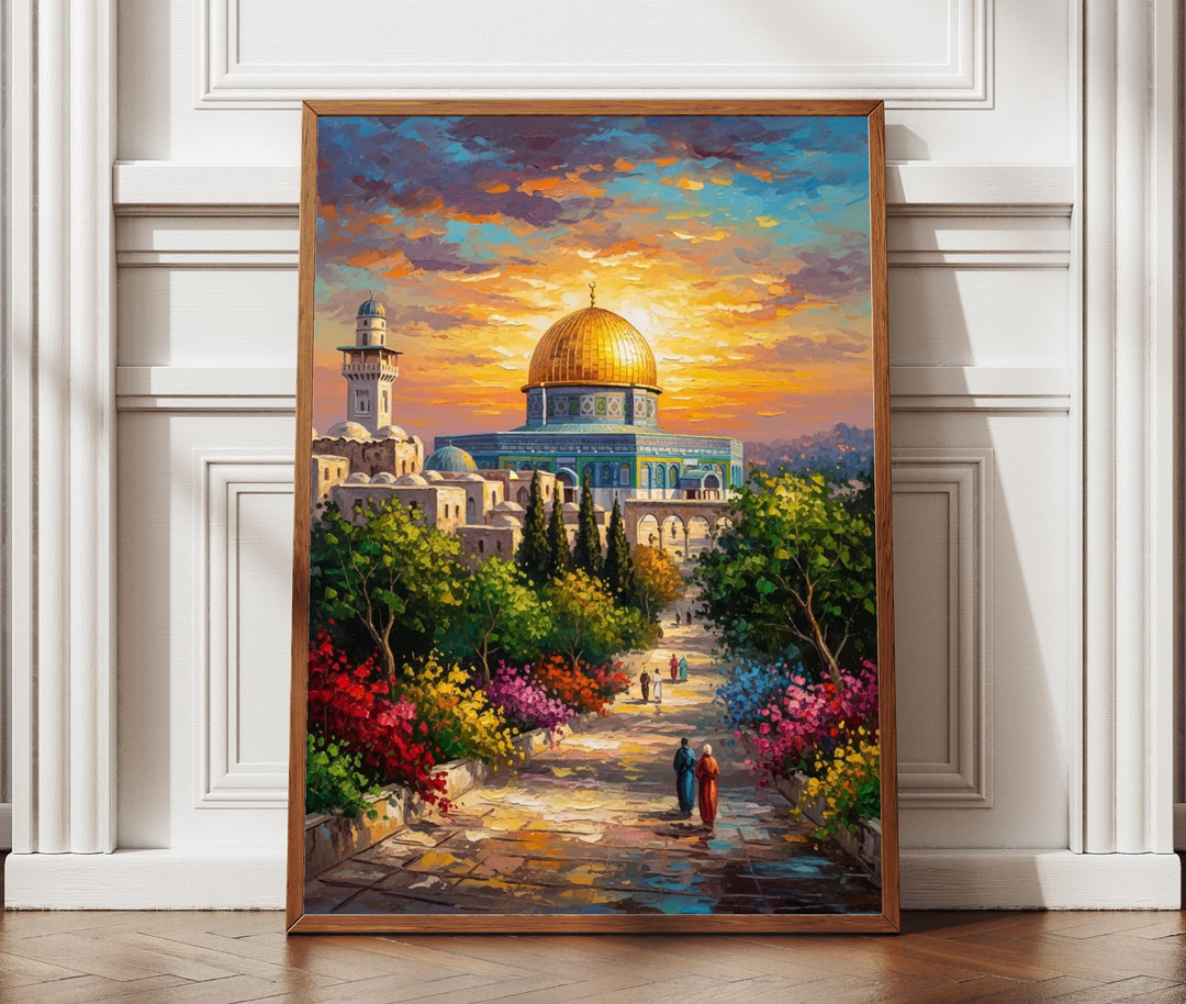 Jerusalem Dome of the Rock sunset oil painting style wall art - full view