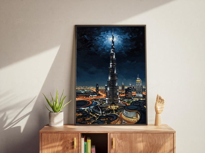 Artistic night scene Dubai with layered brush strokes