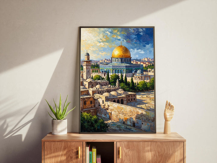 Palestine travel art scene with Dome of the Rock in rich tones