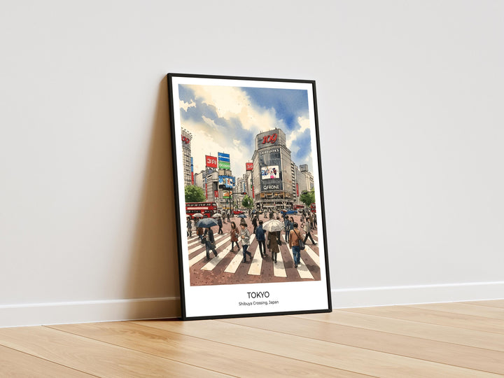 Evening Tokyo cityscape watercolor print for home office decor
