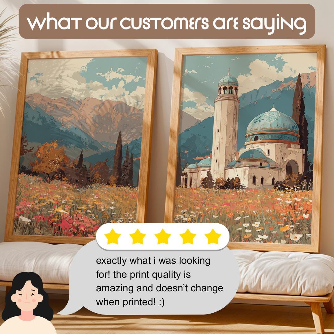 Mosque landscape panel with soft sky tones in abstract Islamic art collection