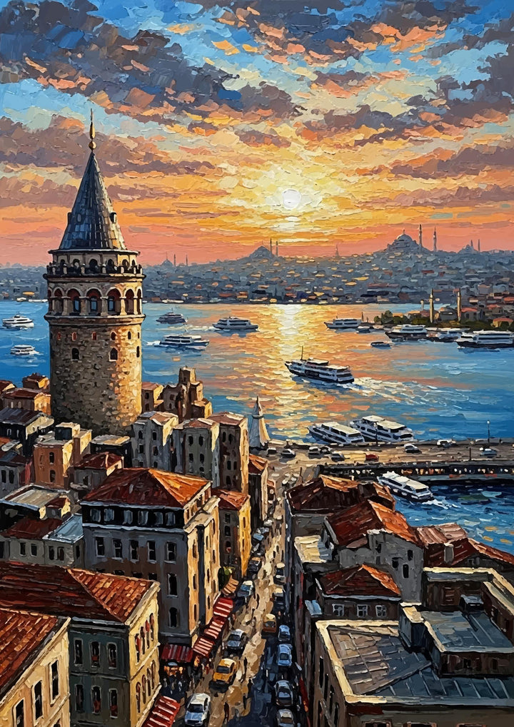 Artistic depiction of Galata Tower set on premium canvas finish