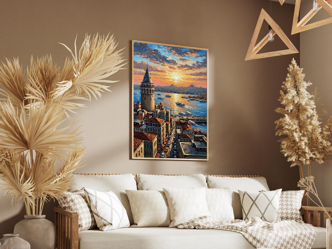 Istanbul skyline art featuring Galata Tower for living room