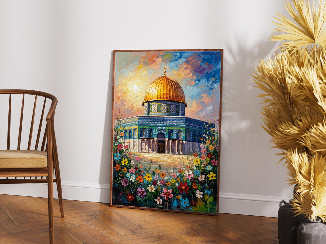 Textured brushwork oil painting of sacred architecture
