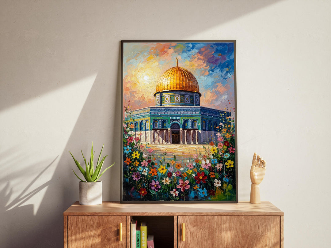 Palestine travel themed wall decor with gold hues