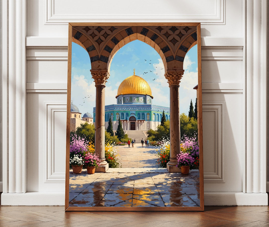 Jerusalem Dome of the Rock oil painting style wall art close-up of golden dome