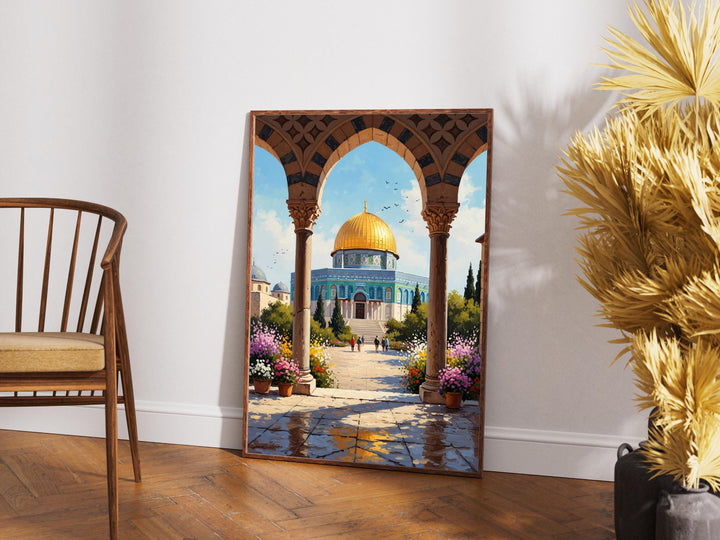 Palestine travel art scene with historic architecture lines