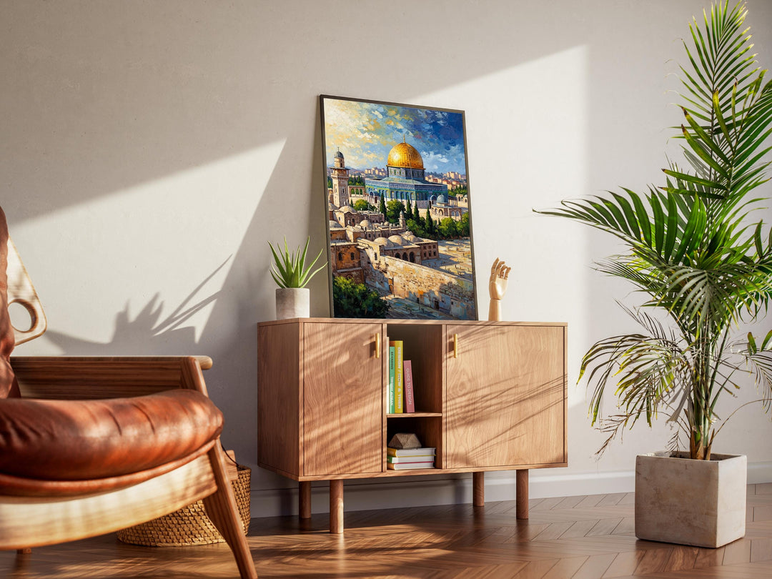 Soft sunset hues in Dome of the Rock painting style artwork