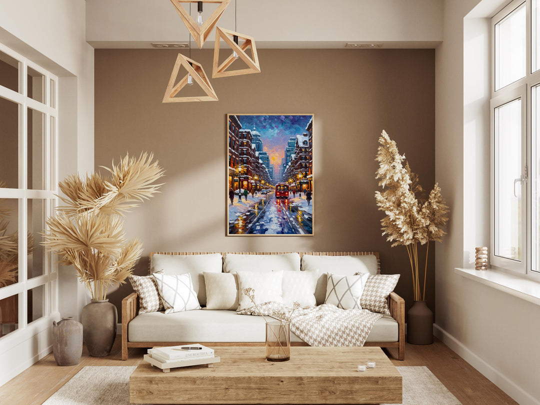 Charming Boston alley with snow and vintage facades, wall art