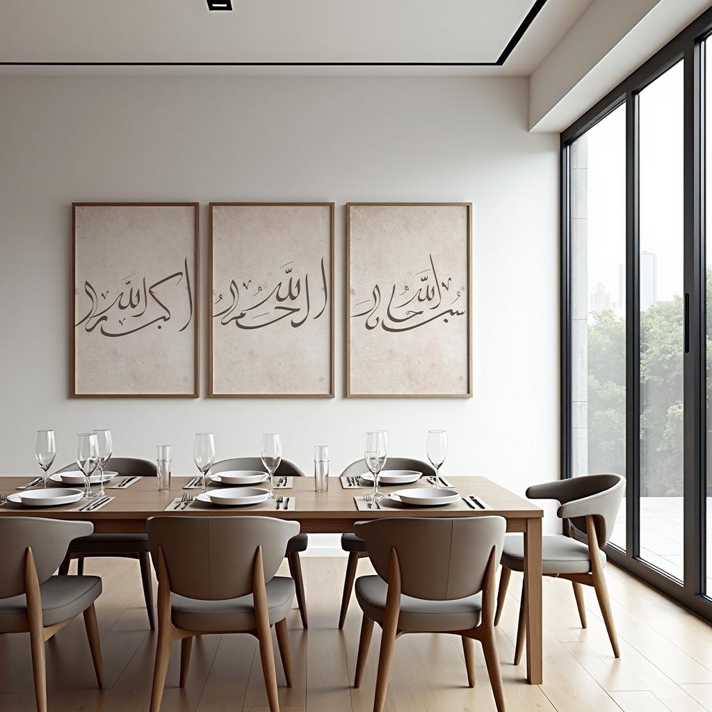Beige minimalist Islamic calligraphy prints for living room decor