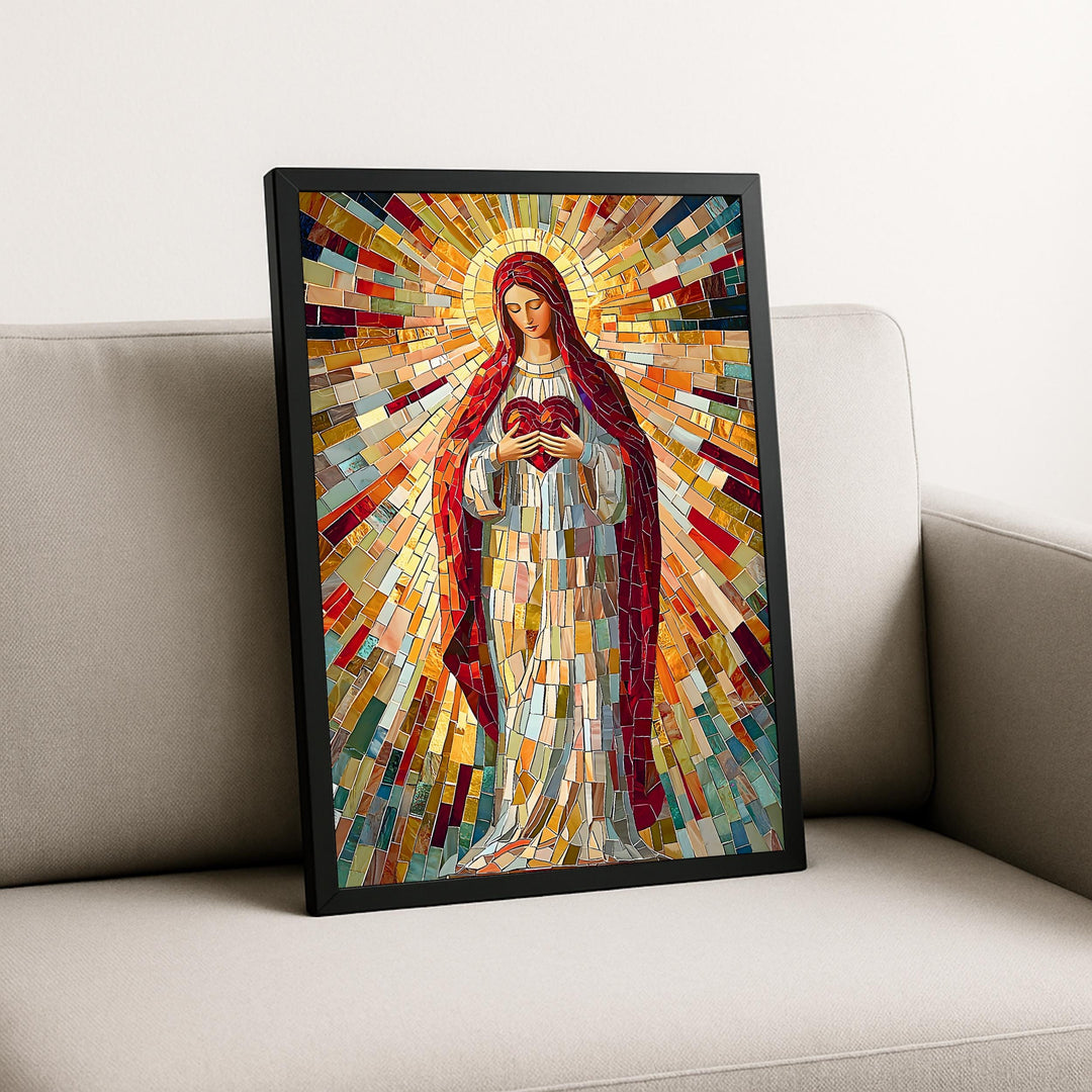 canvas wrap variant of virgin mary mosaic art depicting sacred heart
