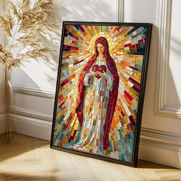 framed virgin mary mosaic art print ready to hang with decorative matte frame