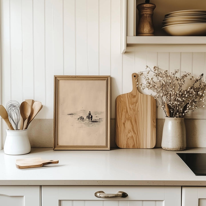 Old-time farm ranger motif in warm, muted tones for rustic decor