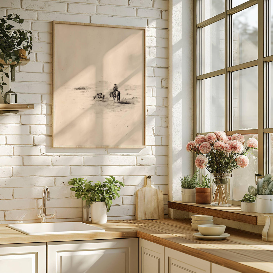 Antique-style horse sketch art for living room or office decor