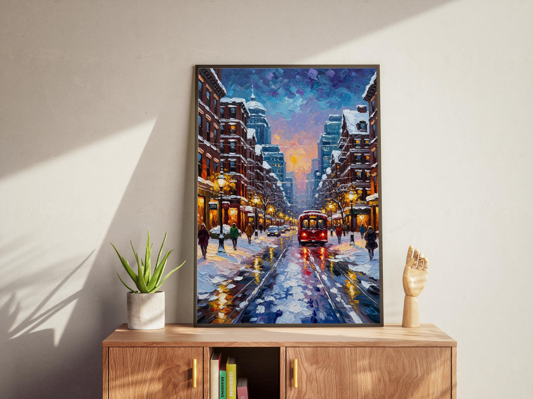 Winter urban landscape in Boston with classic architecture, canvas art