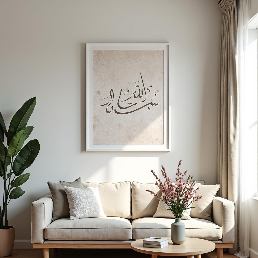 Calm beige decor wall art with elegant Arabic calligraphy
