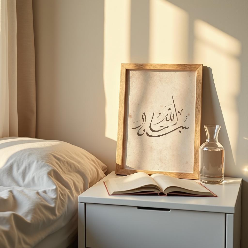 Minimal Islamic wall art trio with warm beige finish