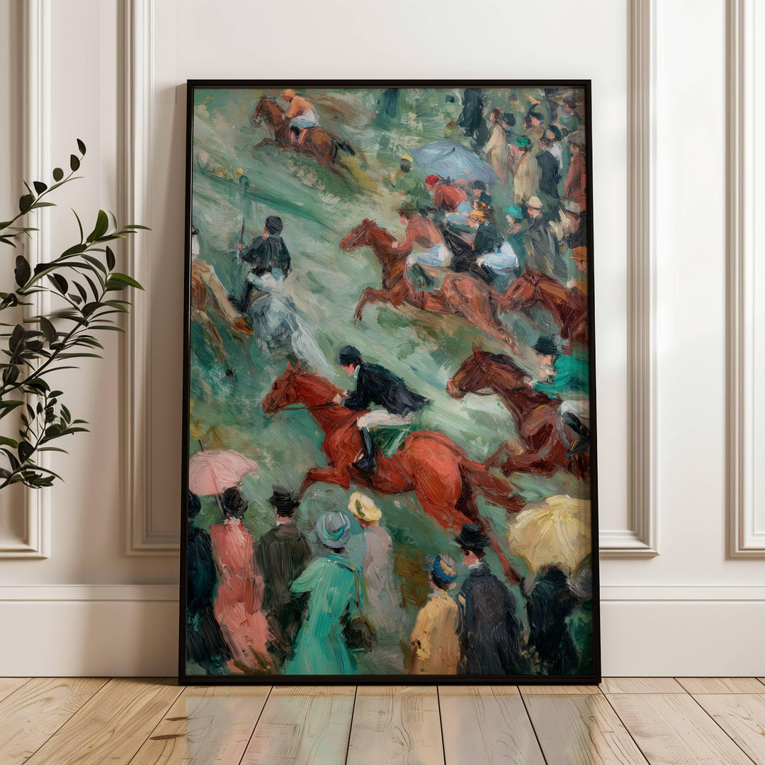 Race Day Vintage Wall Art featuring a horse race scene in soft vintage tones