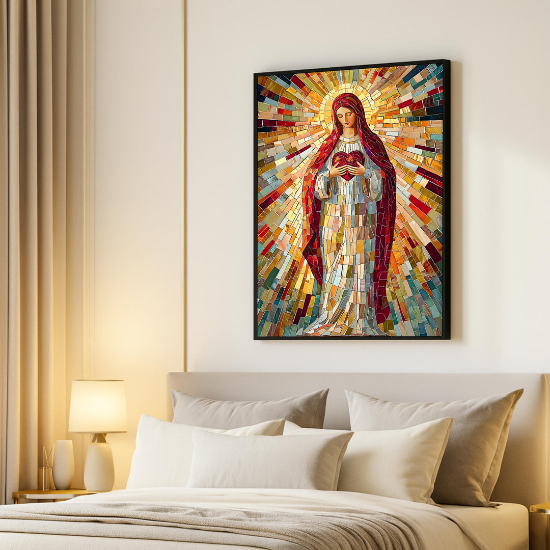 religious wall art for devotional spaces featuring mary and sacred heart