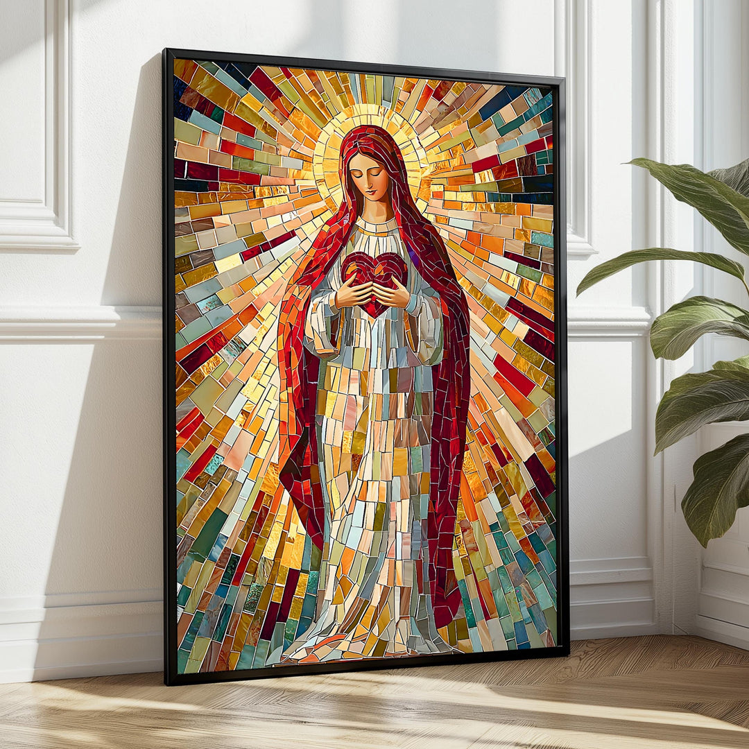 sacred heart virgin mary mosaic wall art ideal for altars, churches, or entryways