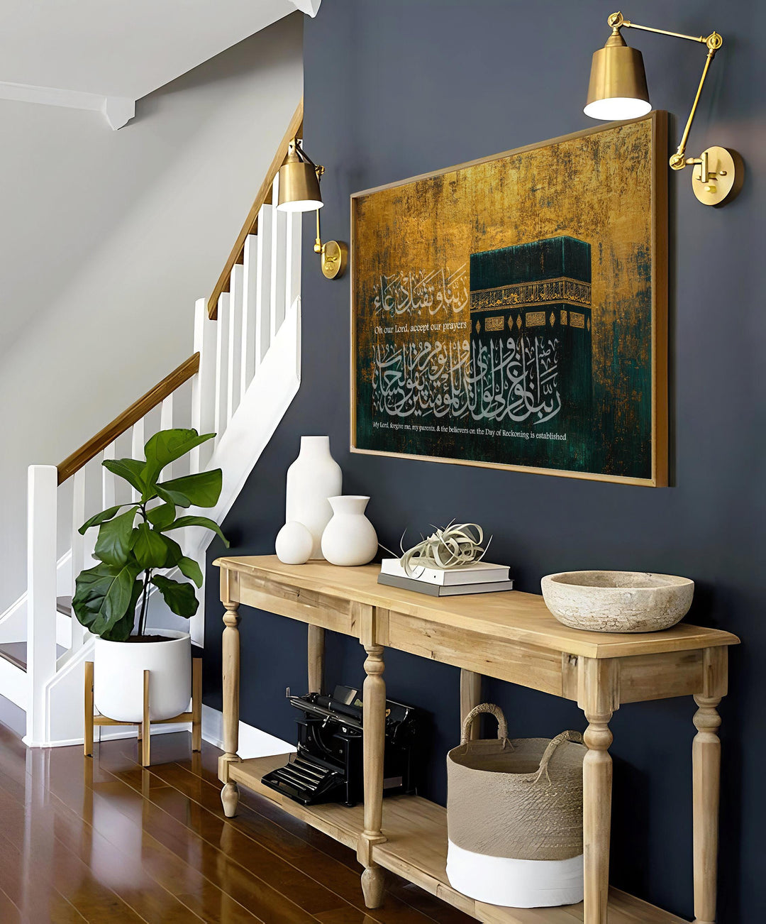 Luxurious gold and black wall decor for living room or office