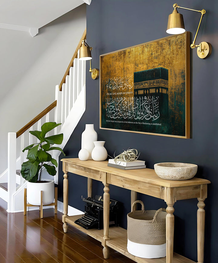 Luxurious gold and black wall decor for living room or office