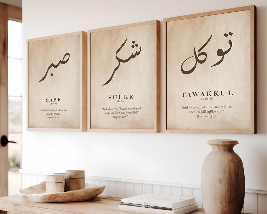 Triptych display of Arabic calligraphy wall decor for living room