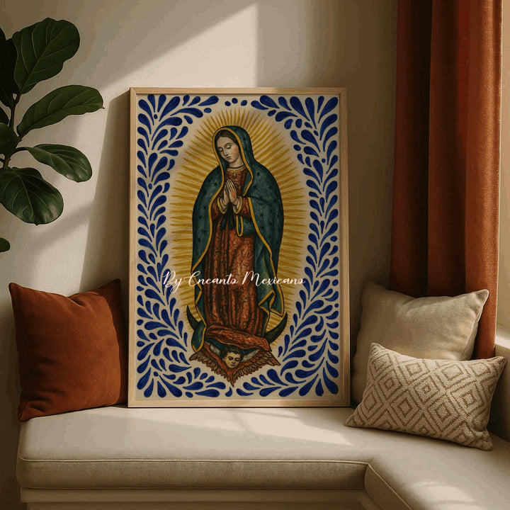 colorful Talavera ceramic wall panel featuring religious motif